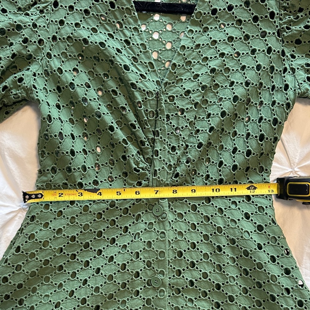 Sandro Olive Green Eyelet Midi Dress - Picture 6 of 7